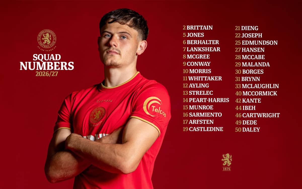 Middlesbrough FC Confirm 2026/27 Squad Numbers — Middlesbrough news photo