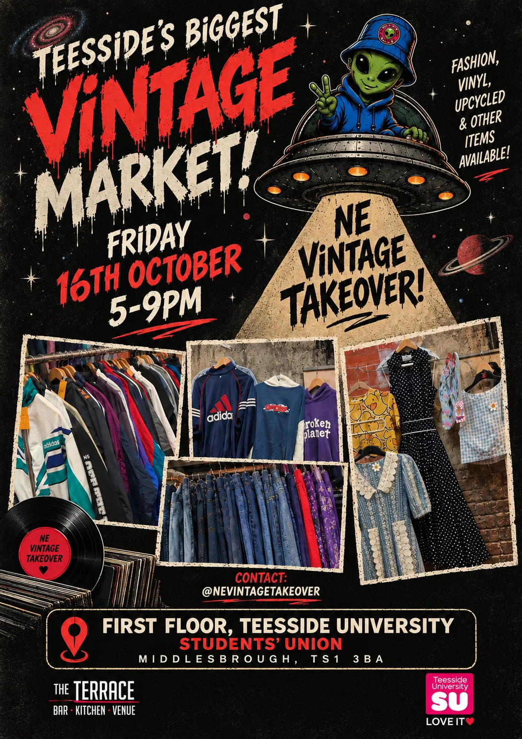 Poster for Teesside's Biggest Vintage Market at Teesside University Students' Union